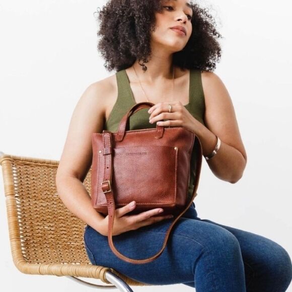Portland Leather Goods Brown Crossbody Tote Handbag - Picture 1 of 8